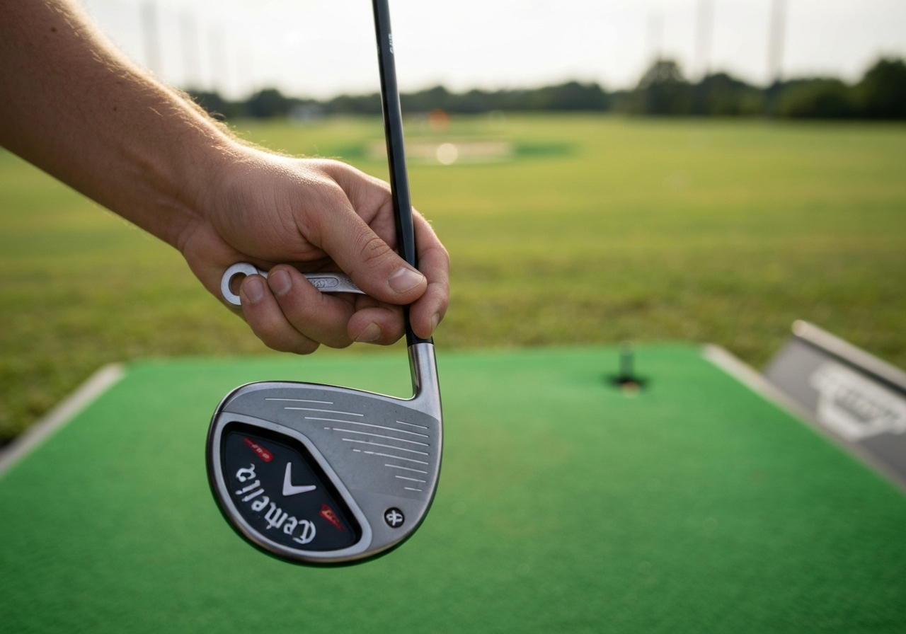 Golfer adjusting hosel on Callaway hybrid