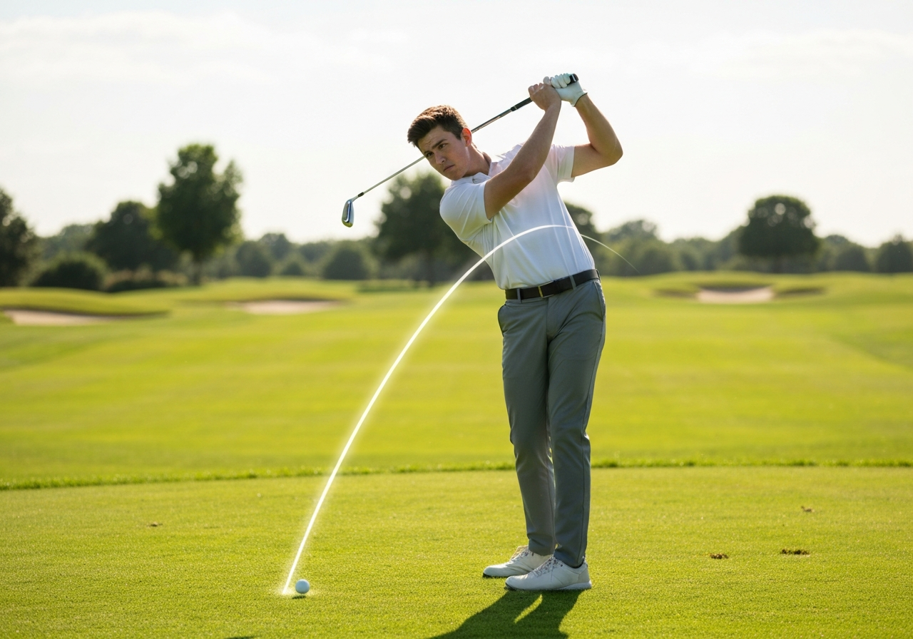Are Taylormade QI Irons Forgiving? A Comprehensive Review (2026) 2 Golfer hitting Taylormade QI iron on course with trajectory lines
