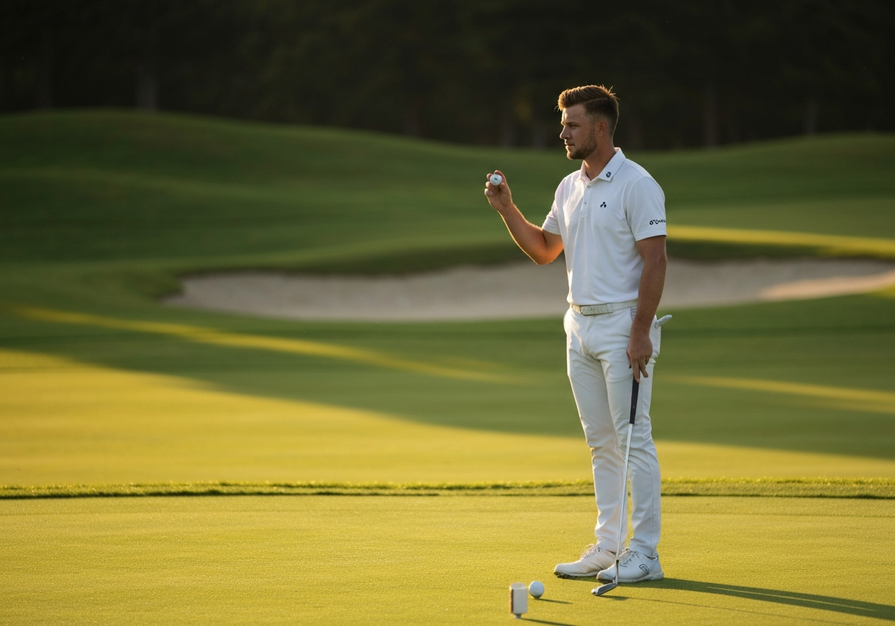 Golfer holding a TaylorMade TP5 ball on the tee