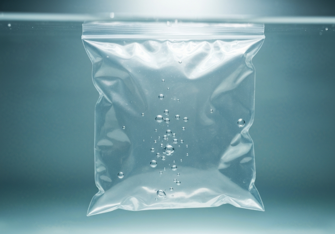 Sealed cart bag submerged in water, no air bubbles escaping