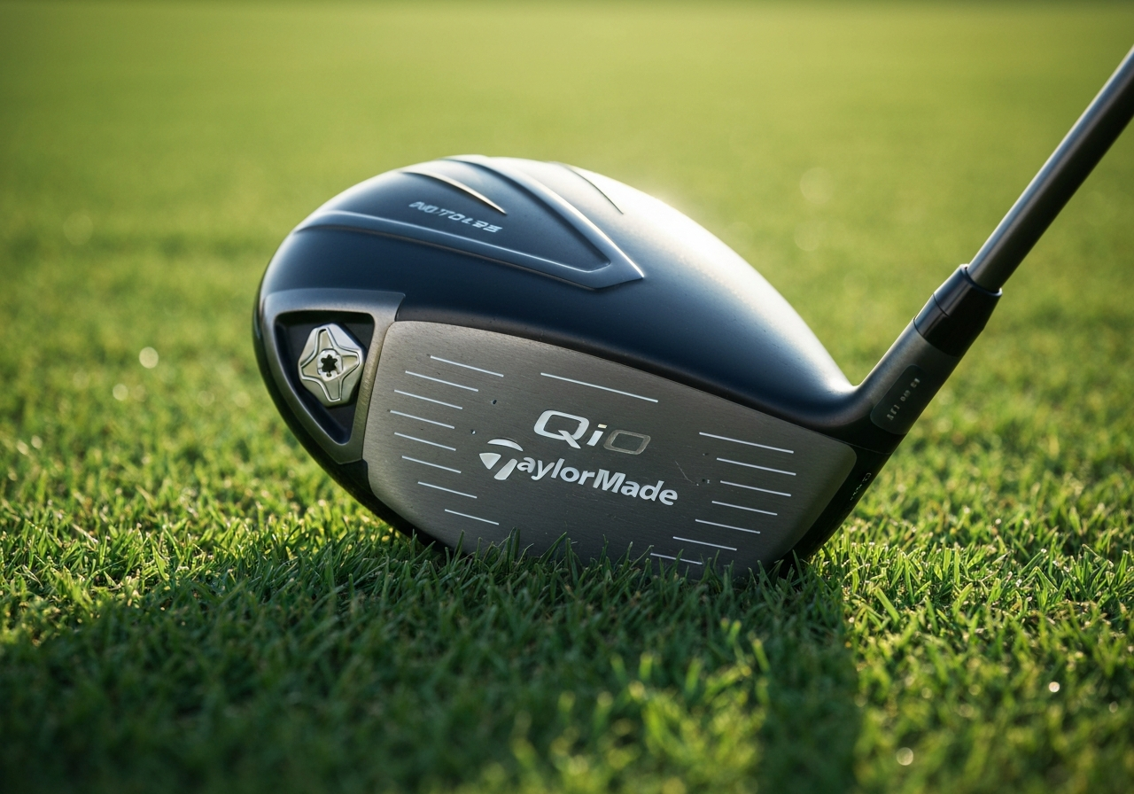 TaylorMade Qi10 driver displaying carbonâfiber crown and AIâoptimized face technology