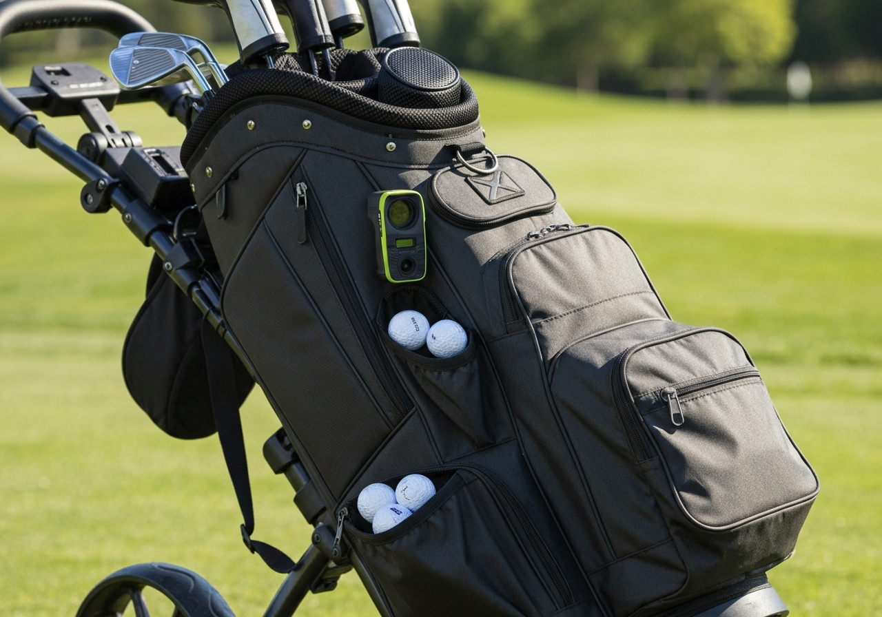 Sun Mountain Reflex storage bag with golf bag and accessories