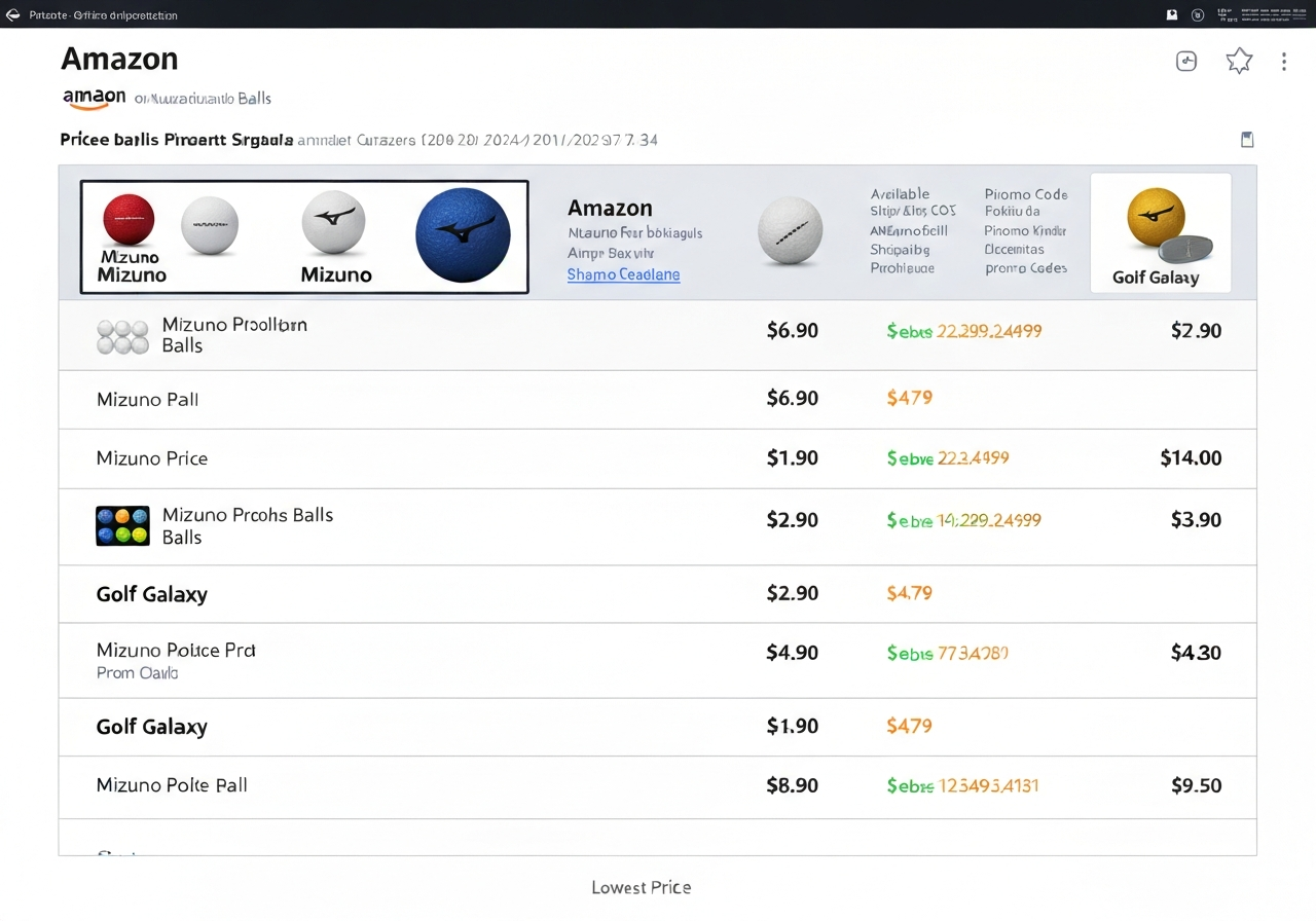 Price comparison table for Mizuno golf balls online retailers 2026