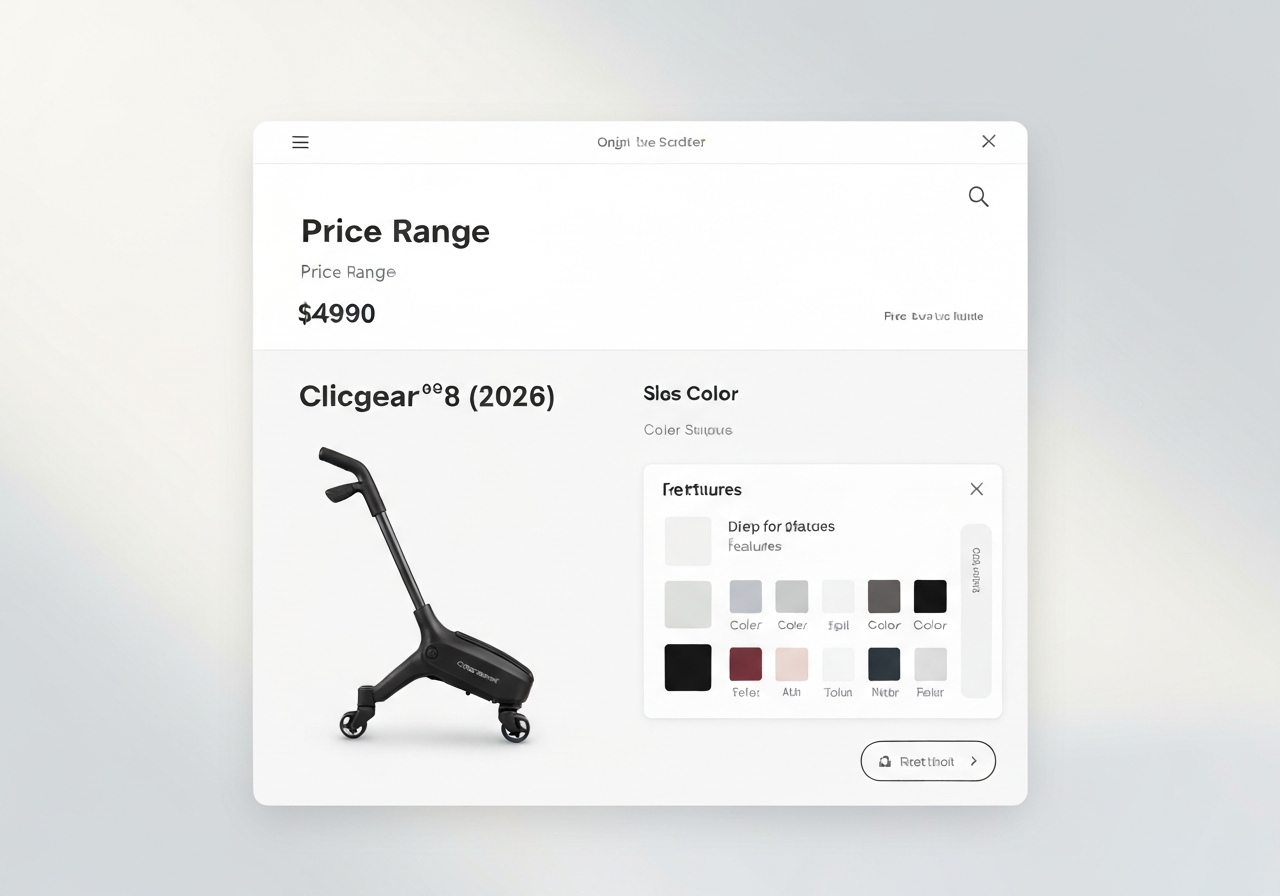 Online retailer listing for Clicgear 8 golf trolley with price and colors