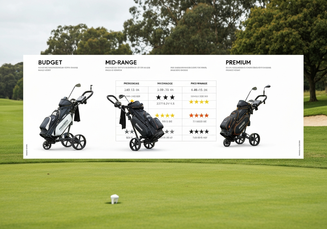 Comparison table of best GPS golf trolleys 2026 across three price tiers