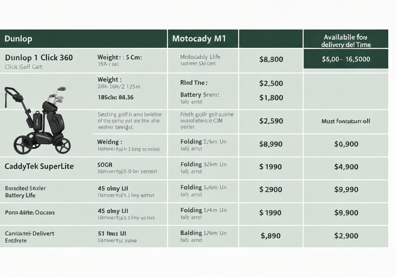Price comparison table of golf trolleys 2026