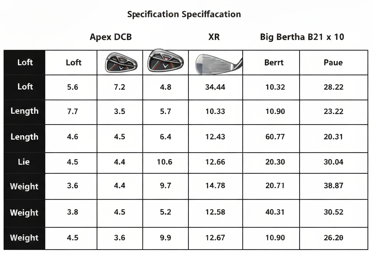 Callaway 10 iron specs comparison table 2024â2026