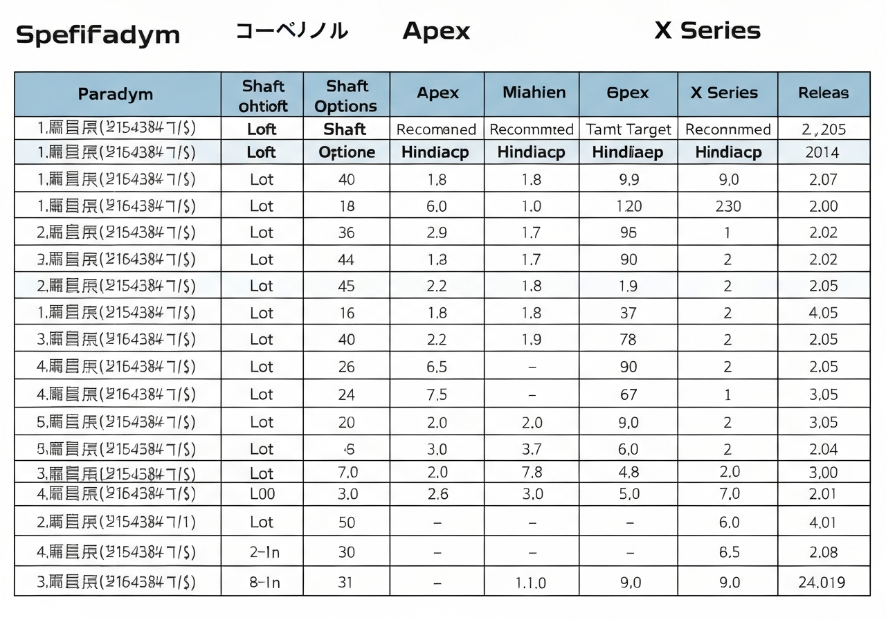 Callaway 2024â2025 driver and iron specification comparison table