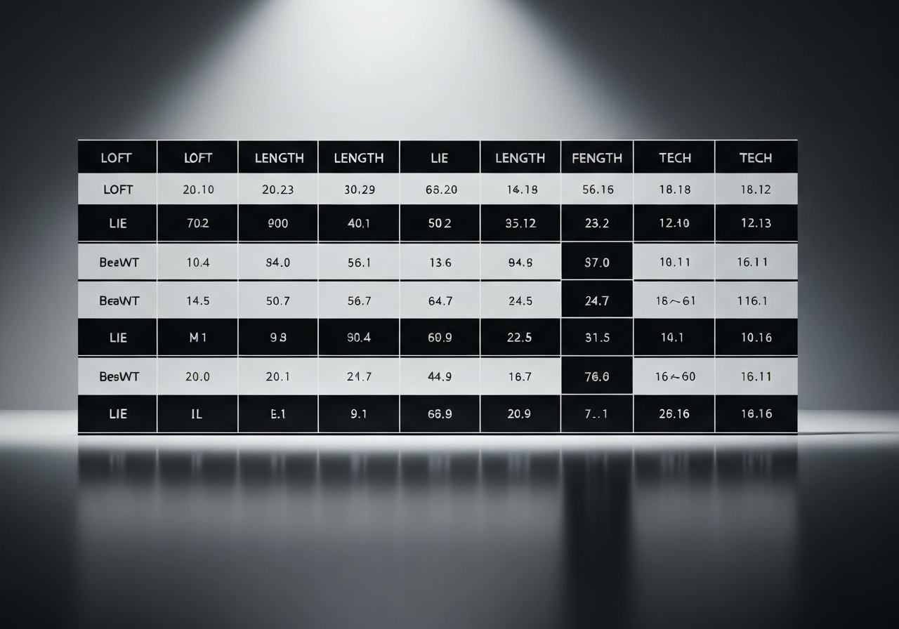 Callaway Paradym irons spec table with loft, lie, length, and face technology