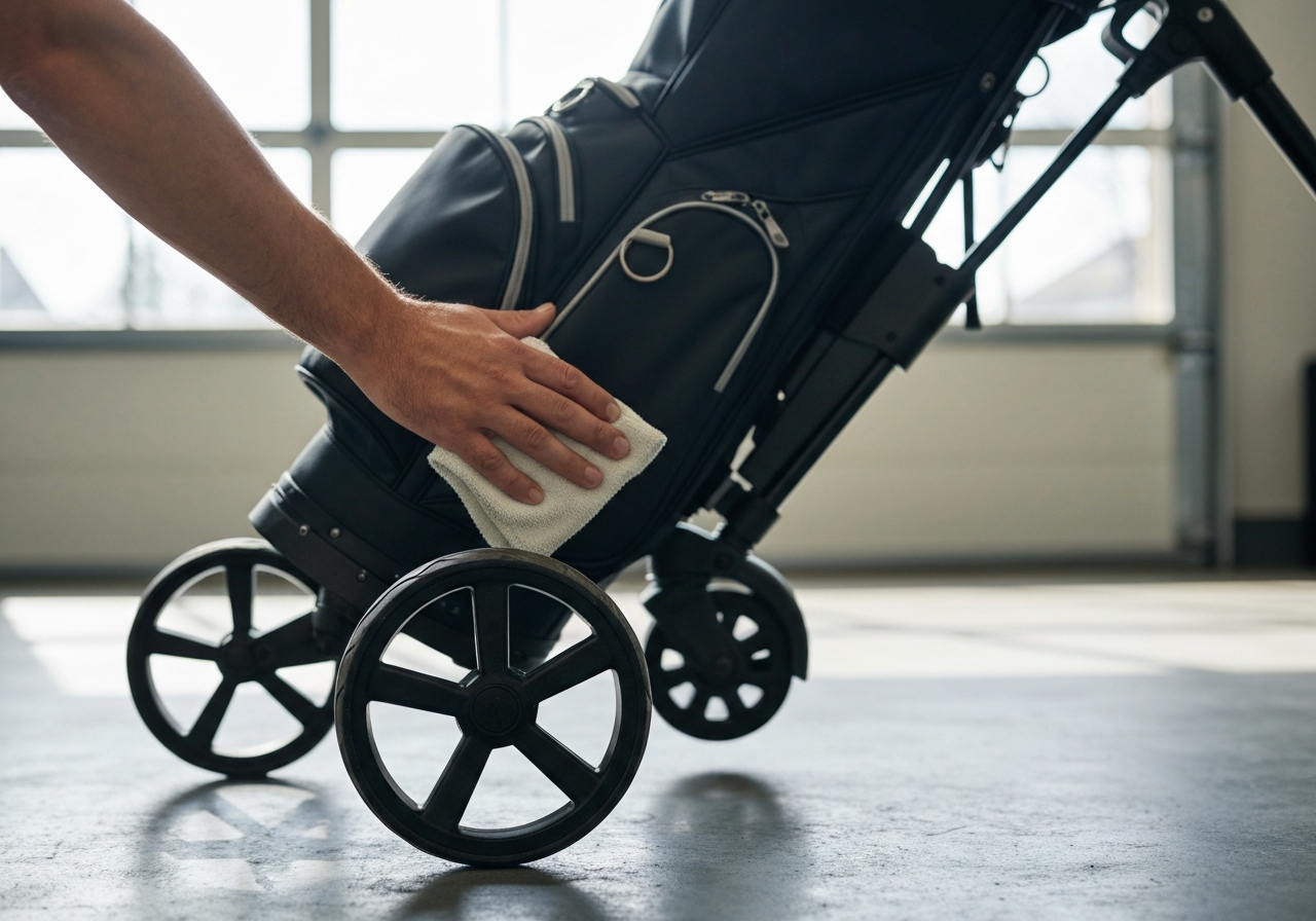 Maintenance steps for a pull cart bag: cleaning, inspection, storage