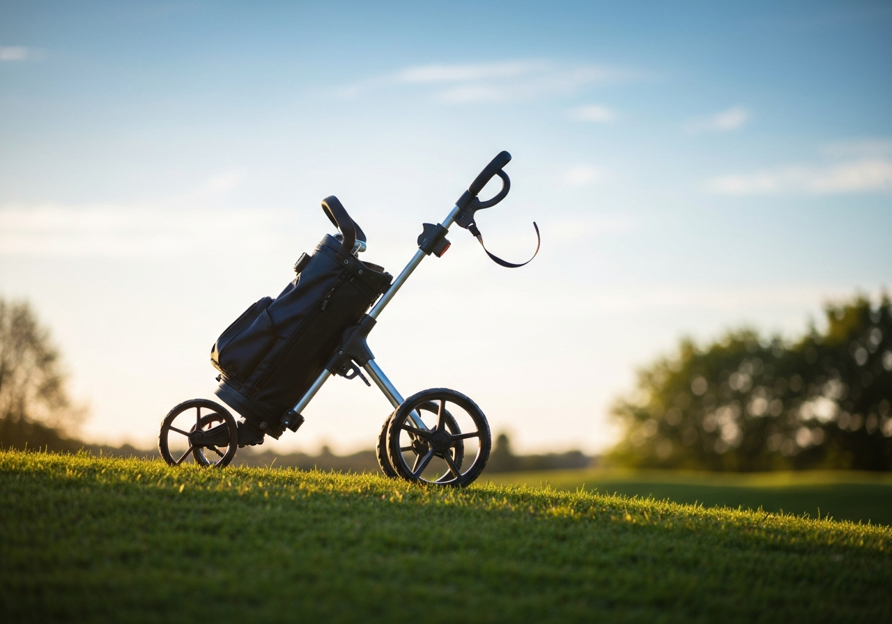 Masters Golf 5 Series 3 Wheel Trolley in use on a hill
