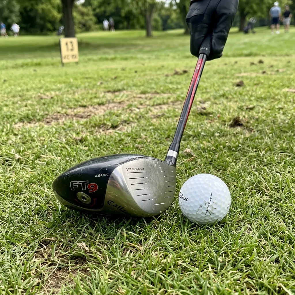 Callaway FT9 Driver: Review and Specs 1 The sole and face of a Callaway FT9 driver resting on the grass at address.