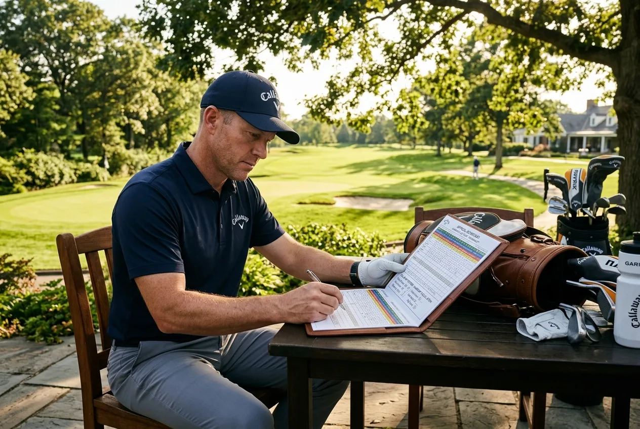 Golfer calculating scores using the Callaway System handicap method