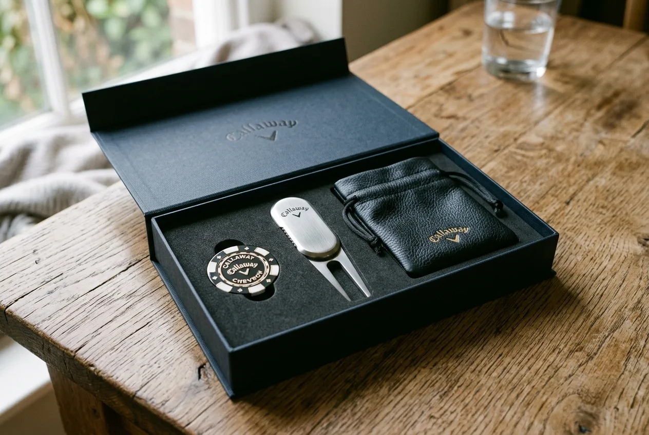Detailed contents of the Callaway VIP gift set with marker and pick
