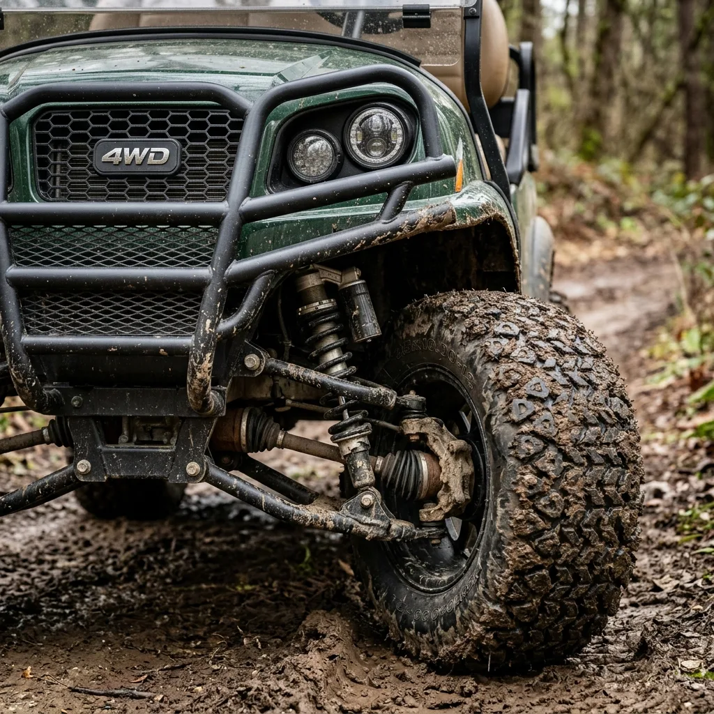 Off-road 4x4 golf cart with lift kit and lithium battery - detail