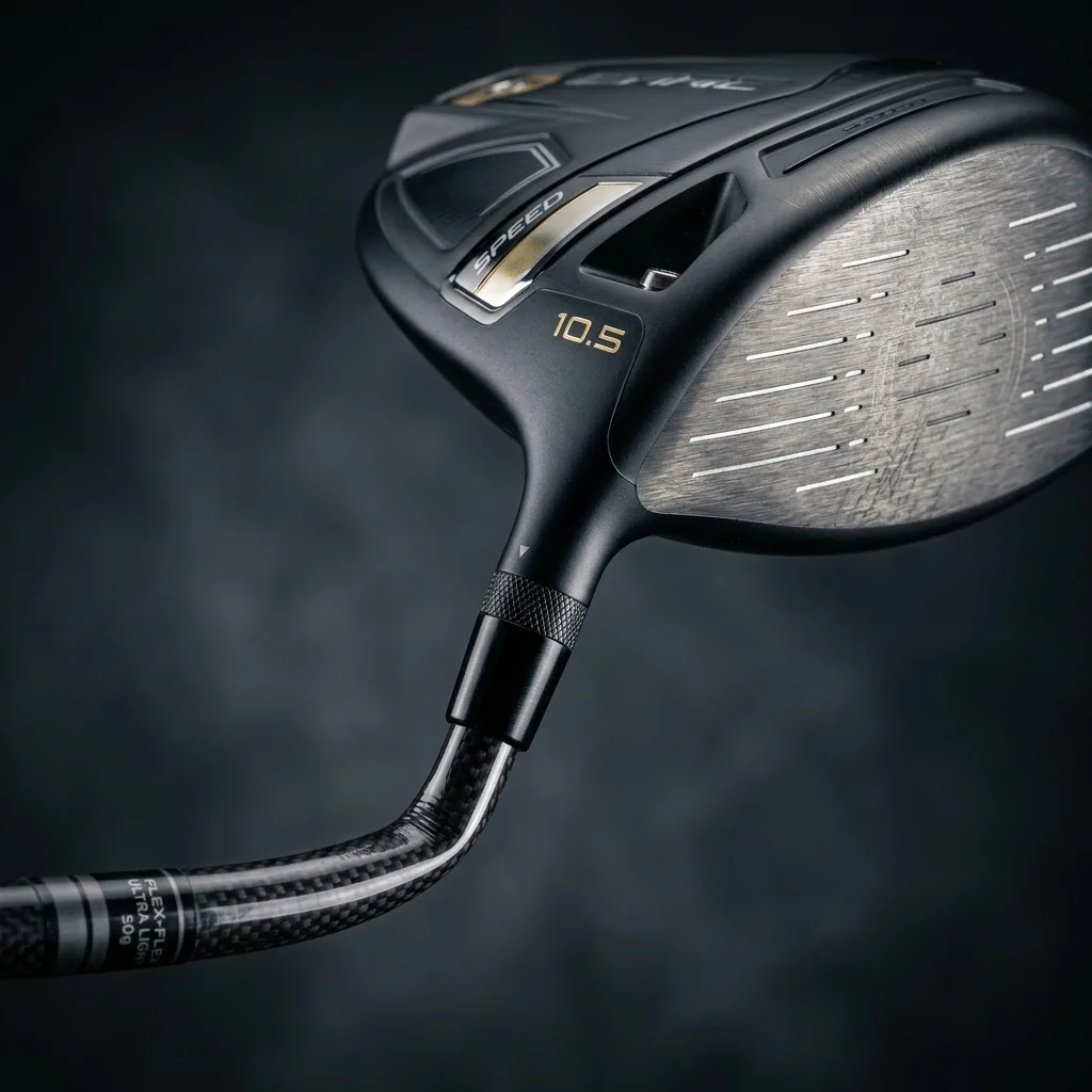 Senior golfer testing drivers with a launch monitor - detail (AI Generated Image)