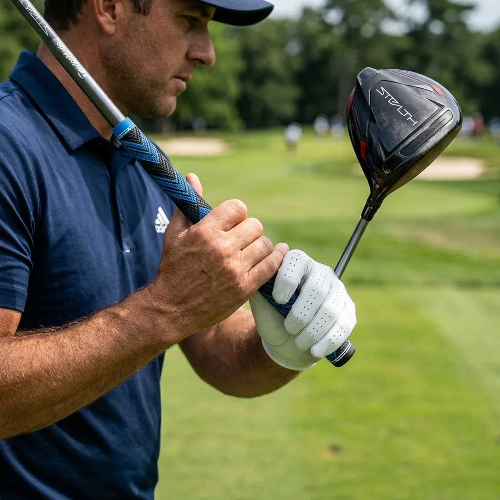 Close up of a 360 degree golf grip on an adjustable driver hosel - detail (AI Generated Image)