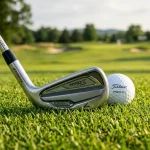 Detail na moderní golfové železo připravené k odpalu