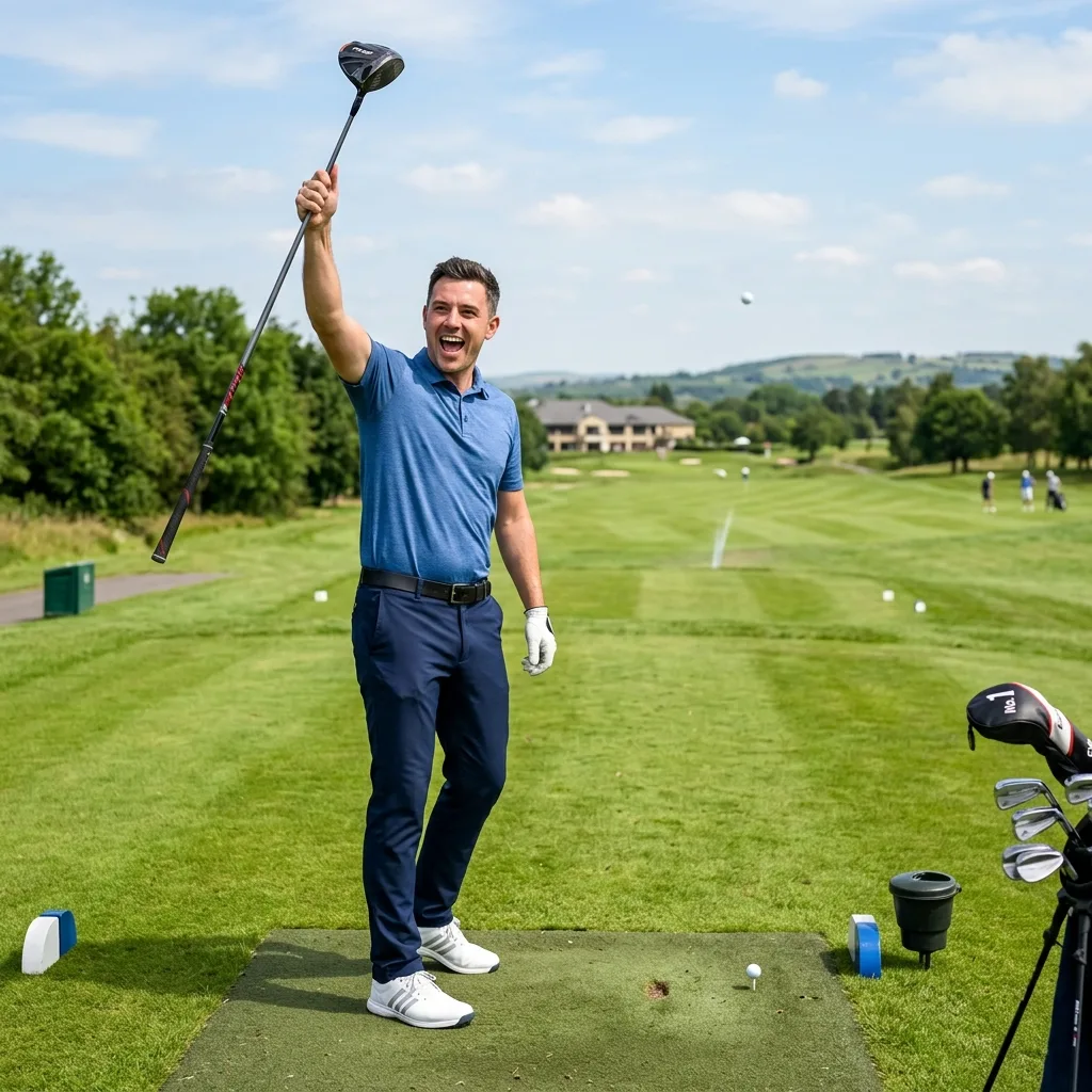 Golfer testing a 460cc beginner driver to correct a slice (AI Generated Image)