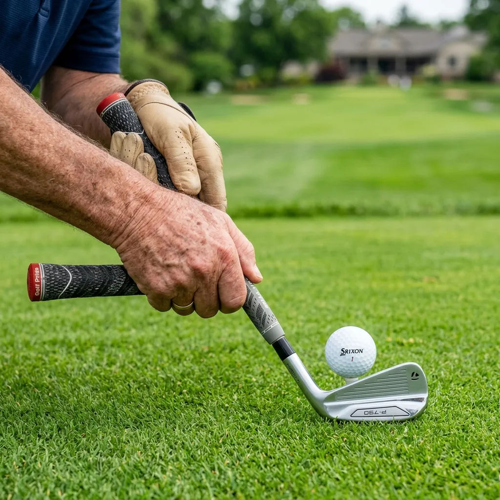 Best Rated Golf Irons For Seniors 3 Senior golfer swinging high launch hybrid irons - detail (AI Generated Image)