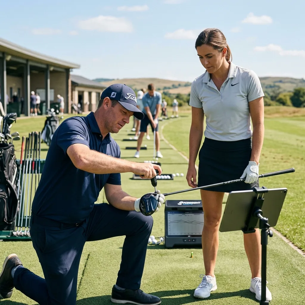 Fitting For Golf Driver 1 TrackMan launch monitor data display during custom driver fitting (AI Generated Image)