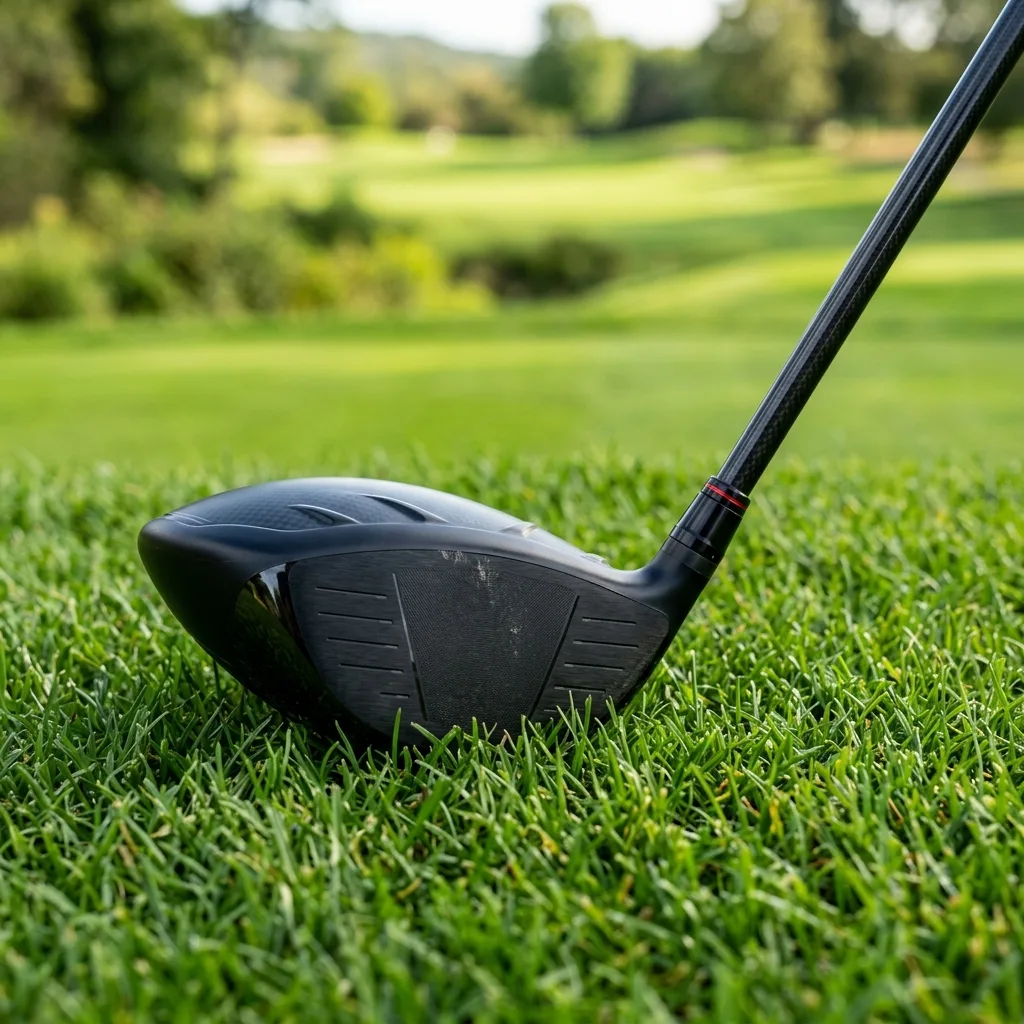 Detail hlavy golfového driveru s vysokým MOI a velkým loftem - detail