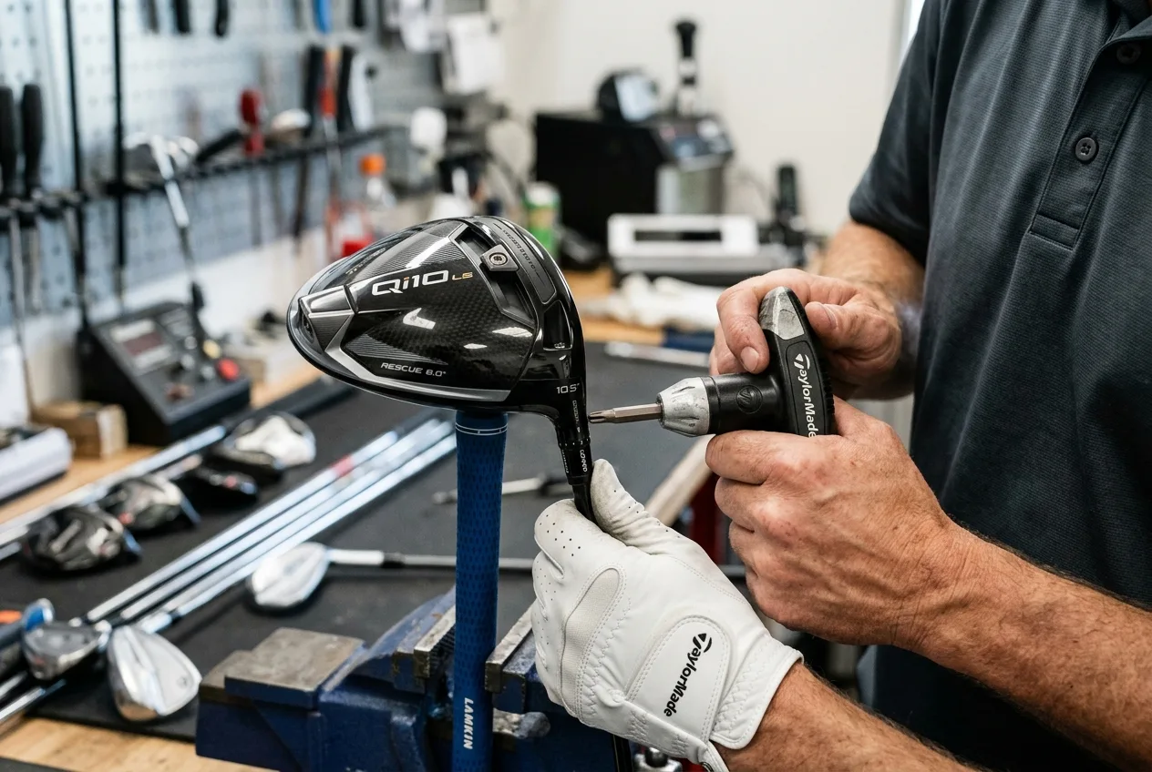 Demonstration of the correct use of the loft sleeve key on the TaylorMade Qi35 driver