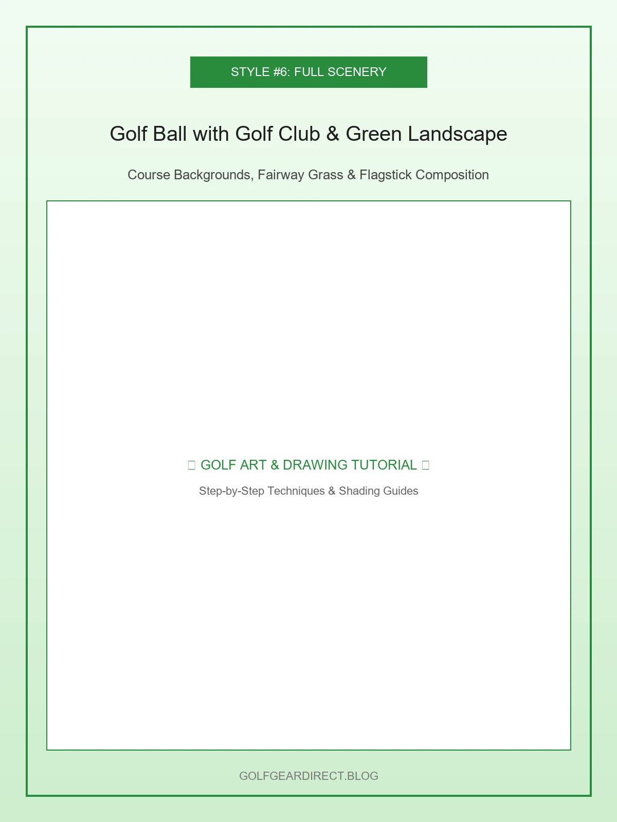 Golf Ball with Golf Club & Green Landscape - golf ball drawing (AI Generated Image)