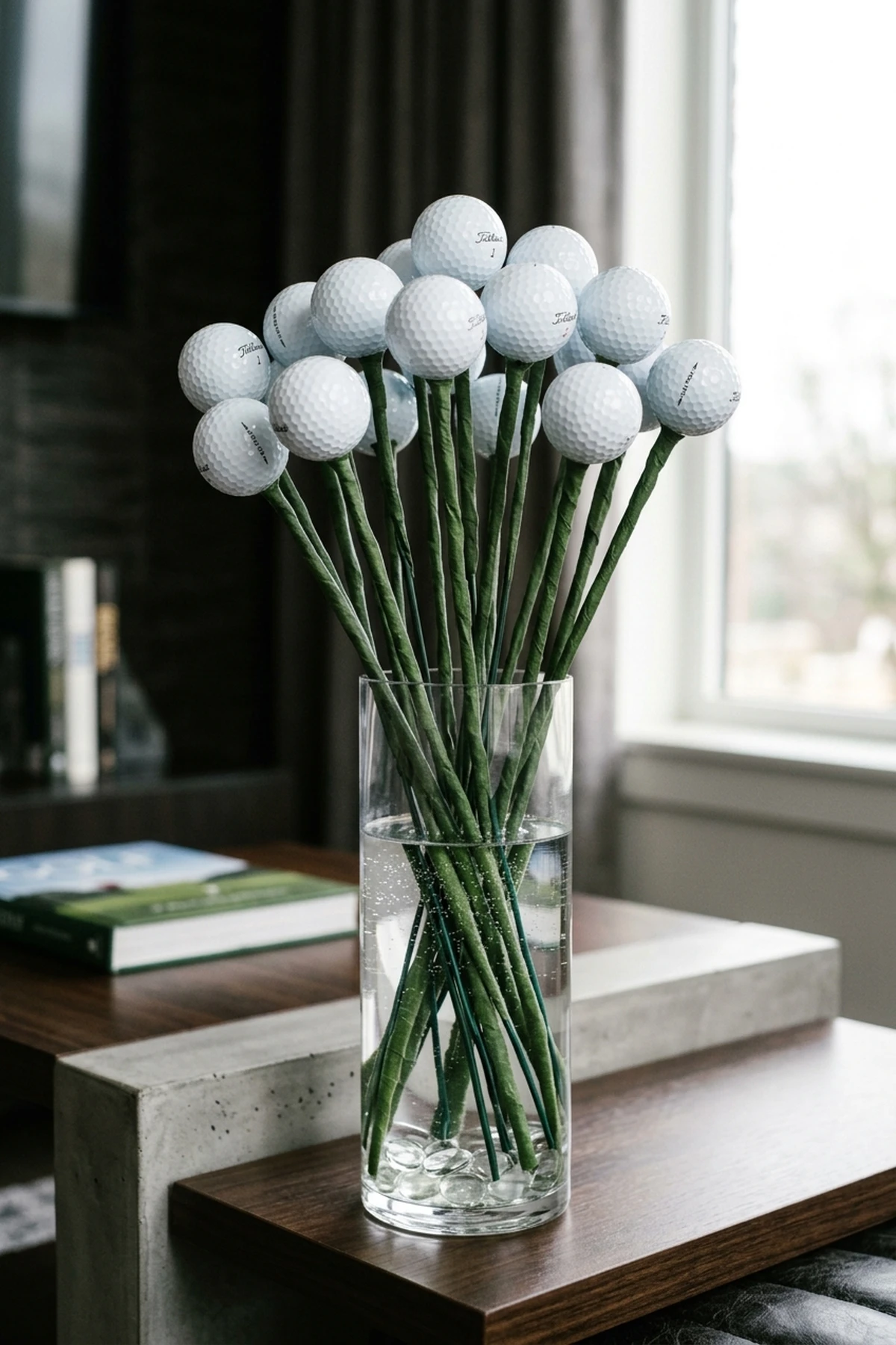 Tall Desk Vase Stems Using 18-Gauge Floral Wire for golf ball bouquet (AI Generated Image)