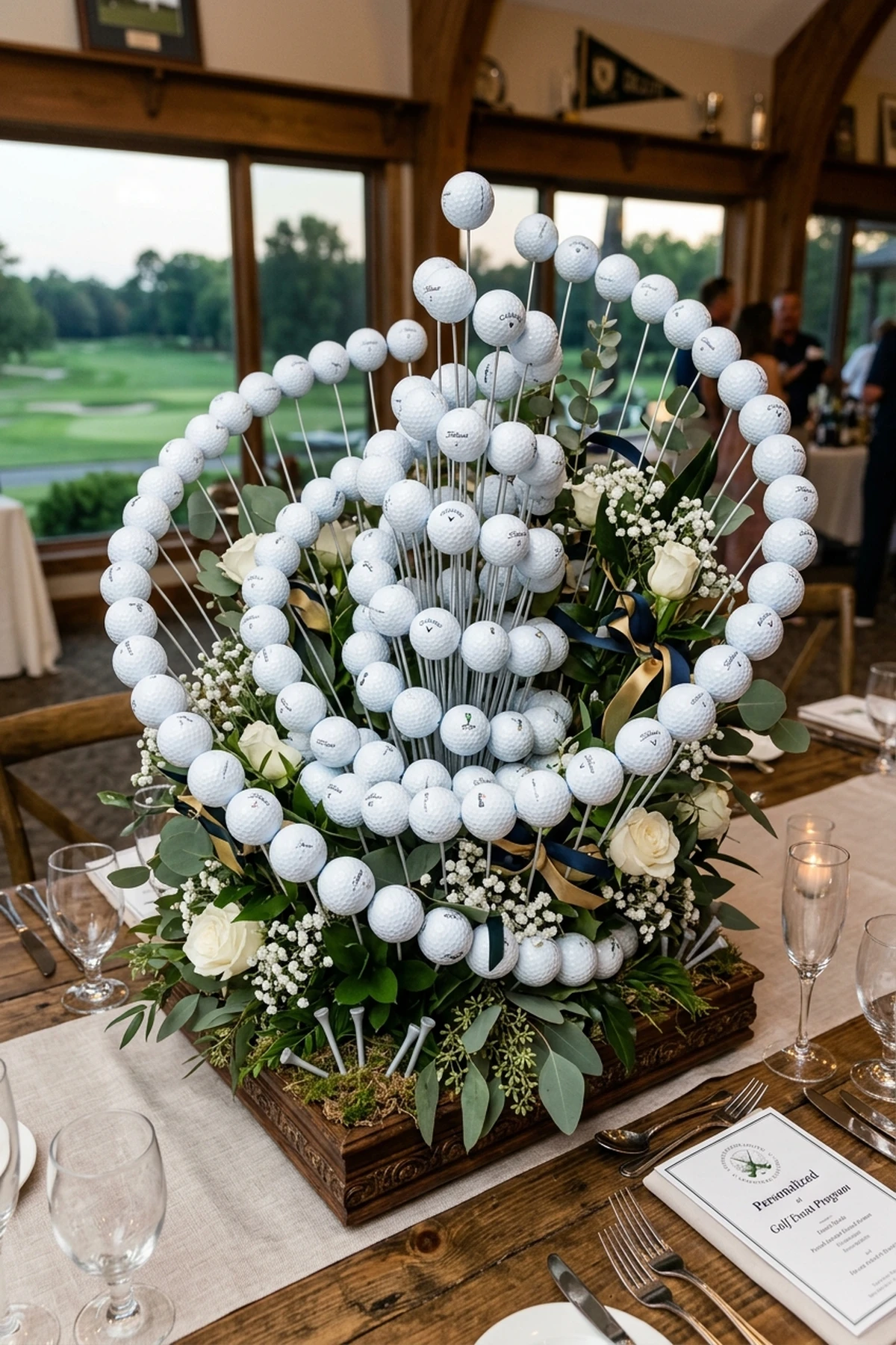 The 3D Spiral Height Staggering Method for Dynamic Depth for golf ball bouquet (AI Generated Image)