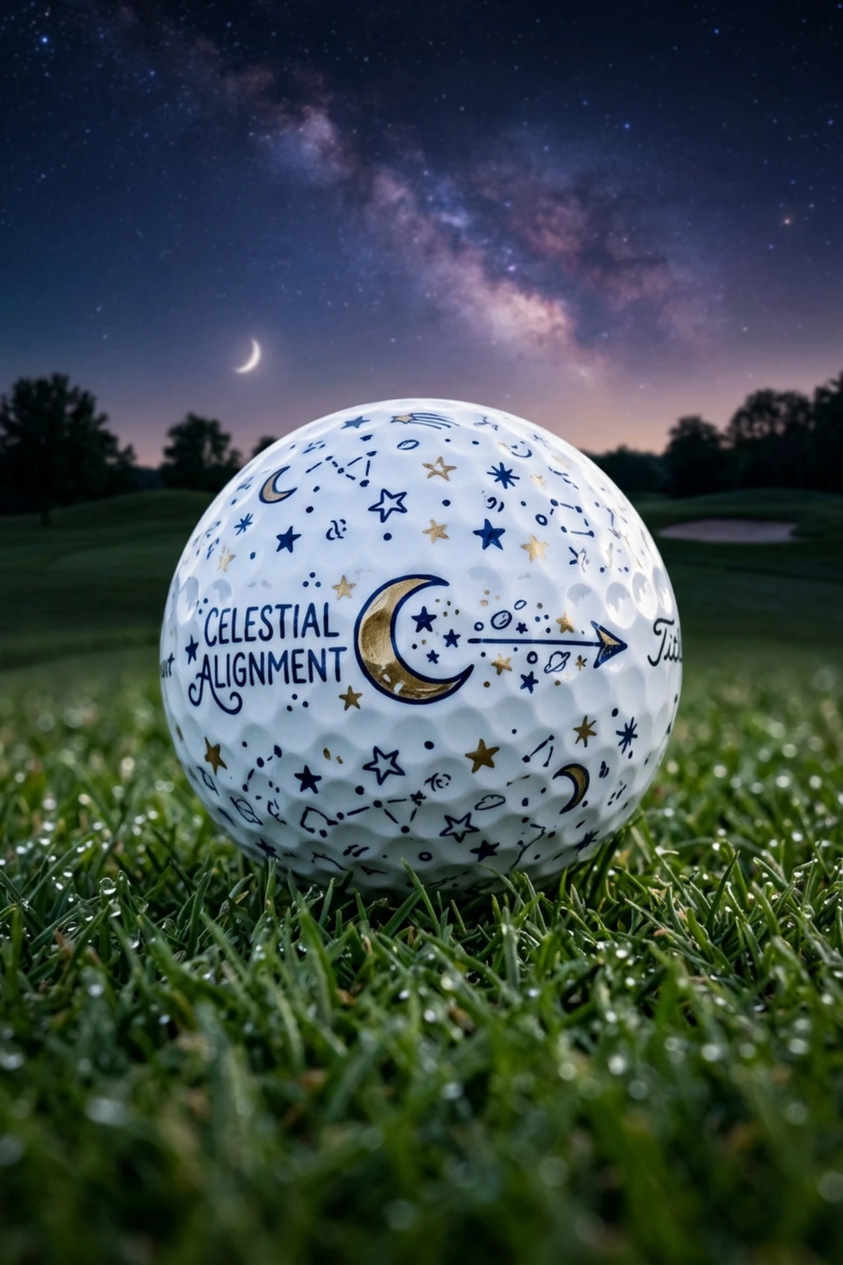 10 Cute DIY Sharpie Golf Ball Designs for Your Boyfriend 6 Celestial Starry Night Alignment Arrow for golf ball desings sharpie for boyfriend (AI Generated Image)
