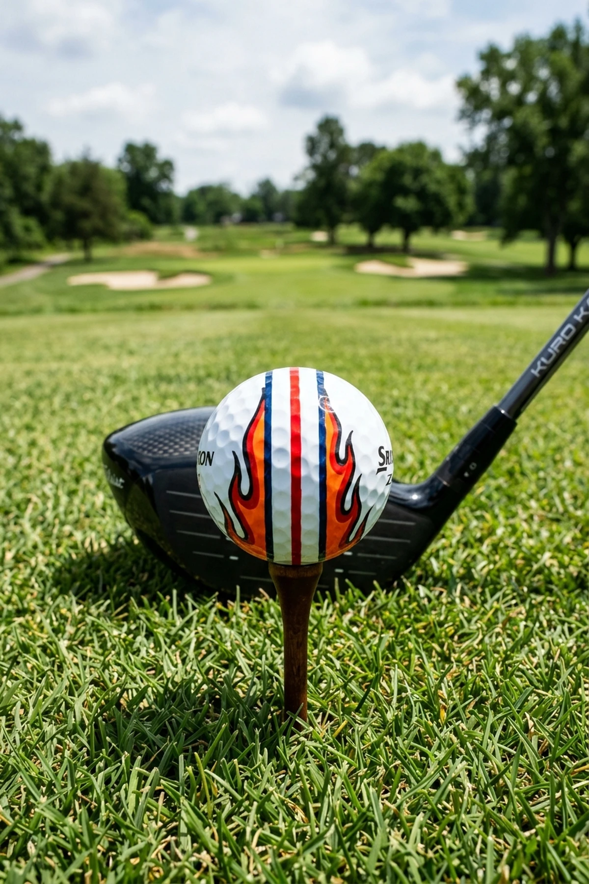 10 Cute DIY Sharpie Golf Ball Designs for Your Boyfriend 8 Retro Flame Stripe Triple-Track Alignment Design for golf ball desings sharpie for boyfriend (AI Generated Image)