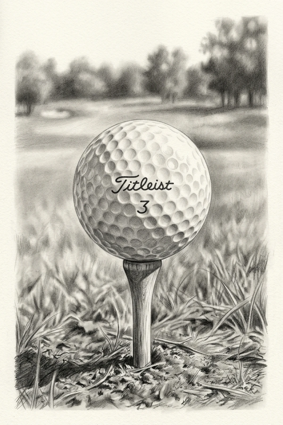 3. Realistic Golf Ball Resting on a Tee - golf ball drawing (AI Generated Image)