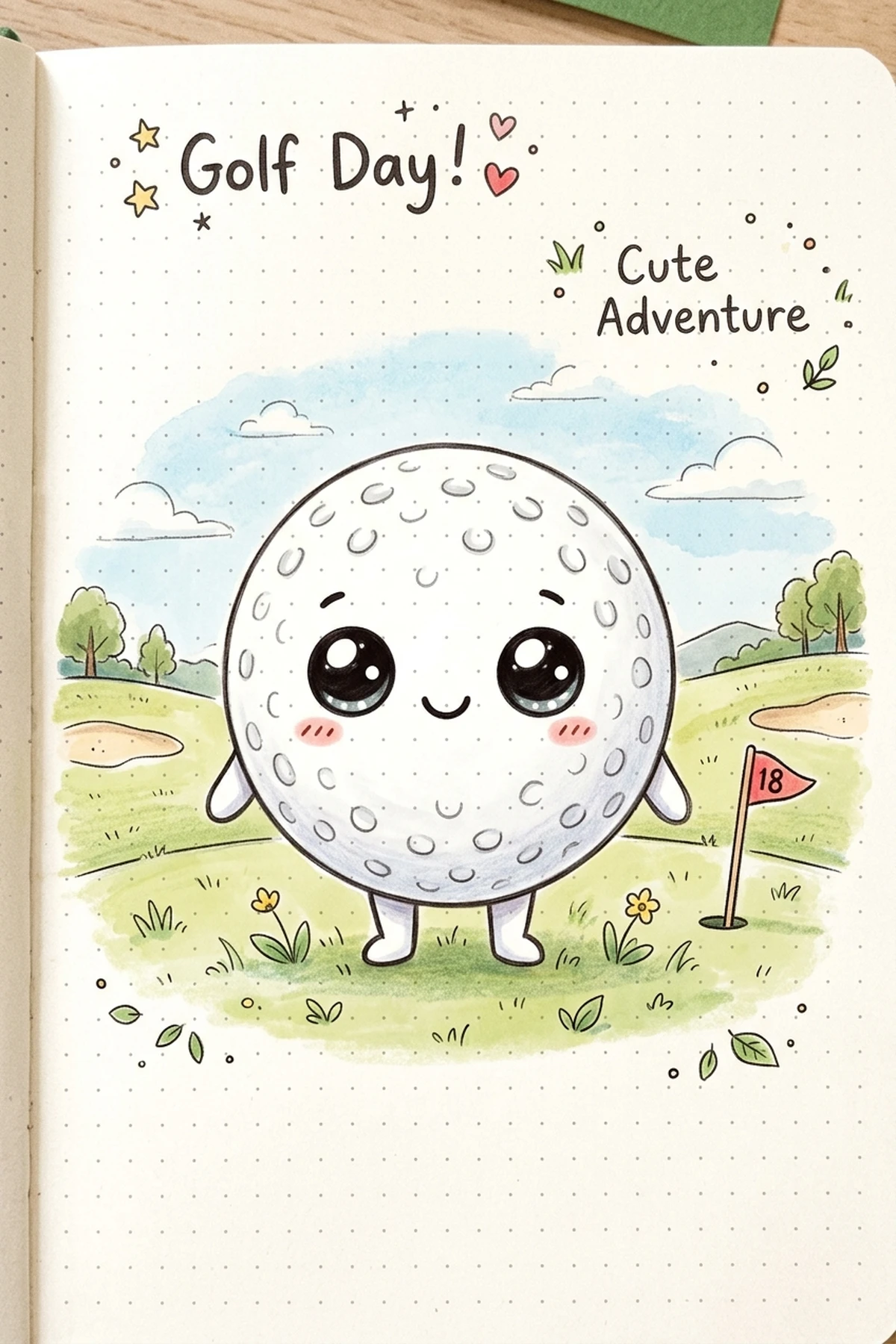 4. Cute Kawaii Style Cartoon Golf Ball - golf ball drawing (AI Generated Image)