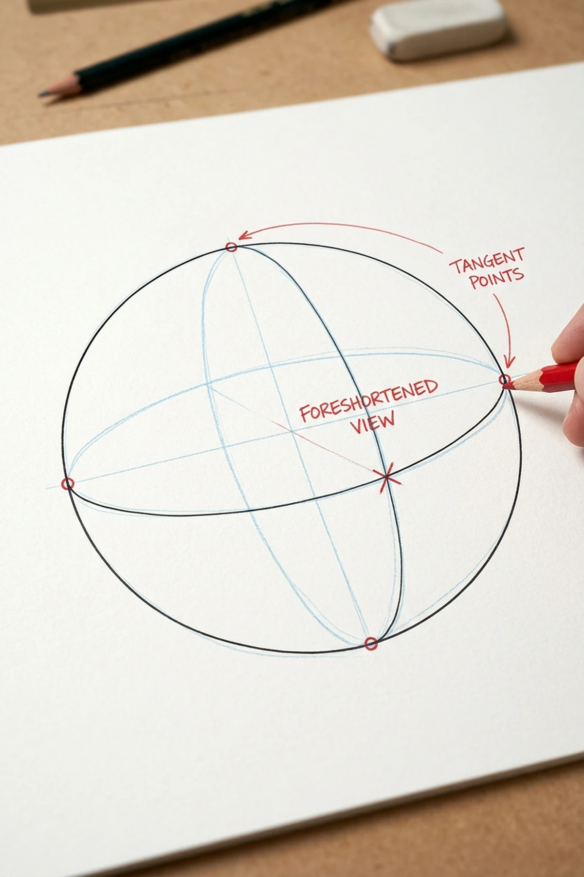 Curved Perspective Grid Dimple Technique - golf ball drawing (AI Generated Image)