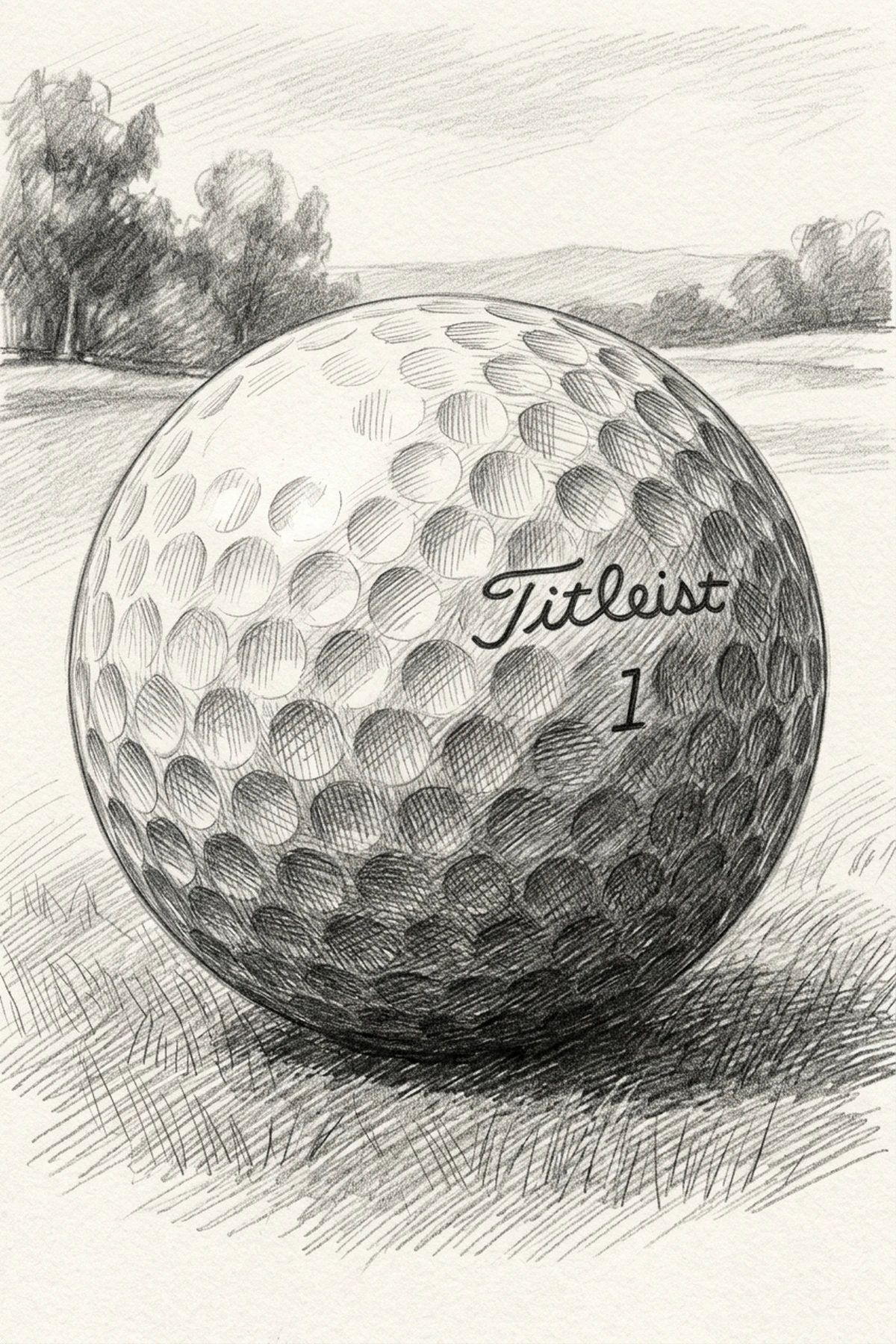 Cross-Hatched Shading & Gradient Depth Drawing - golf ball drawing (AI Generated Image)