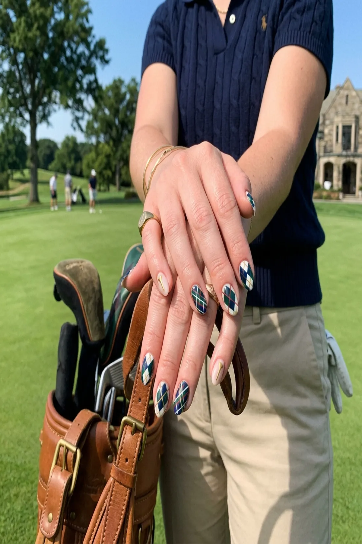 Classic Country Club Argyle Pattern Golf Nails - golf nails (AI Generated Image)