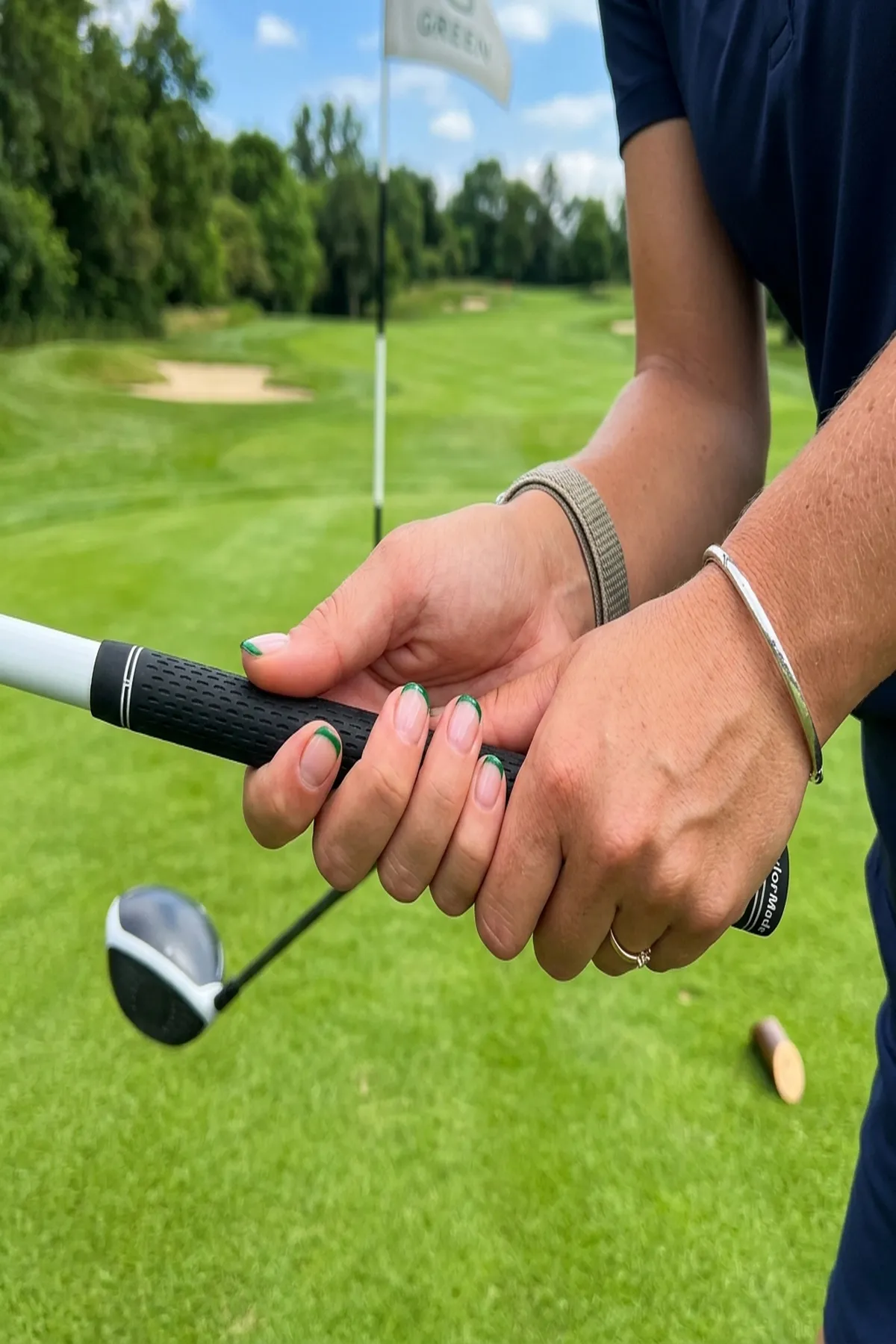Crisp Turf Green Micro French Tip Golf Nails - golf nails (AI Generated Image)